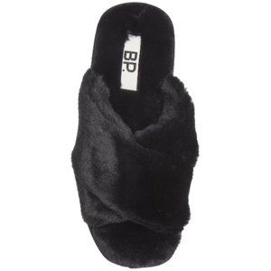 🆕 Nordstrom BP. Women's Mae Cross Strap Faux Fur Black Slippers